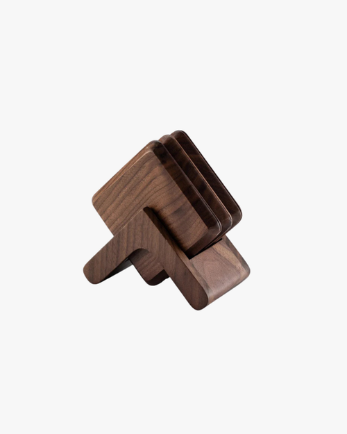 Conjunto de Porta-Copos de Madeira Premium com Suporte - 6 Peças