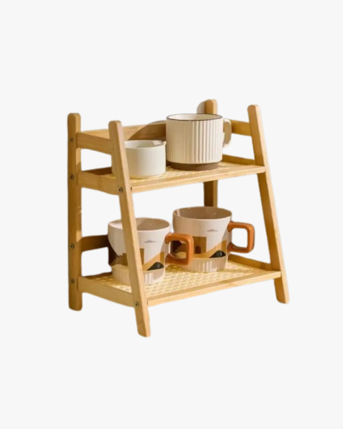 Rack de Bambu Duplo para Decoração e Organização