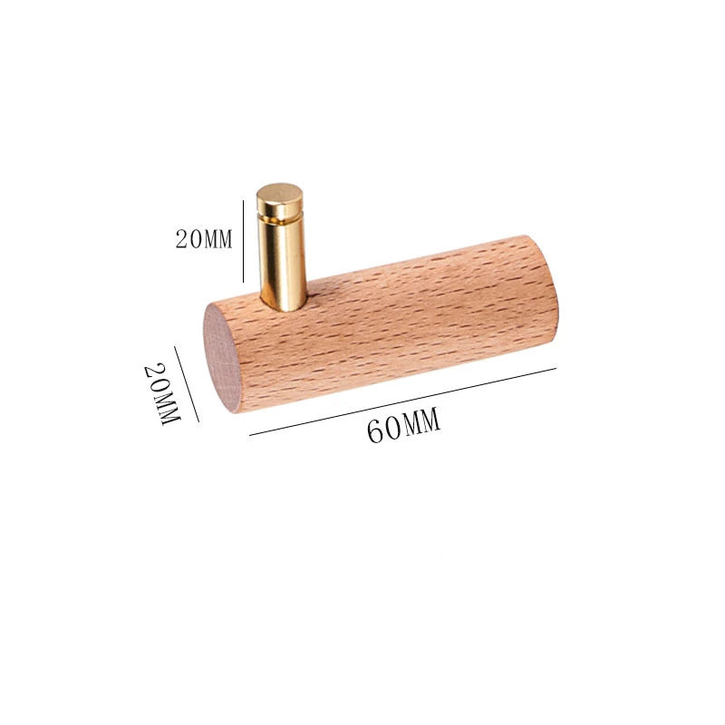 Gancho Decorativo de Madeira e Latão para Parede - 3 Unidades