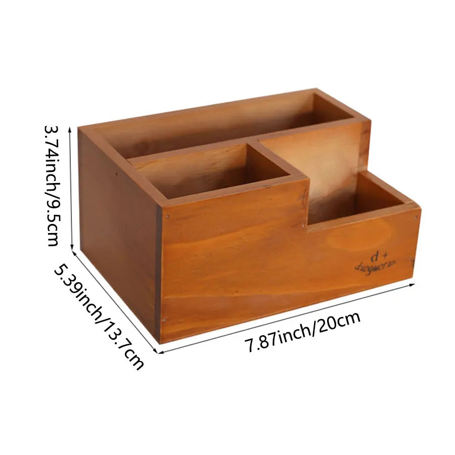 1 pçs caixa de armazenamento de mesa de madeira, caixa de armazenamento de mesa retro, rack de armazenamento de lápis de mesa, rack de colocação de controle remoto, caixa de armazenamento de suporte de caneta de pincel de maquiagem para escritório, penteadeira