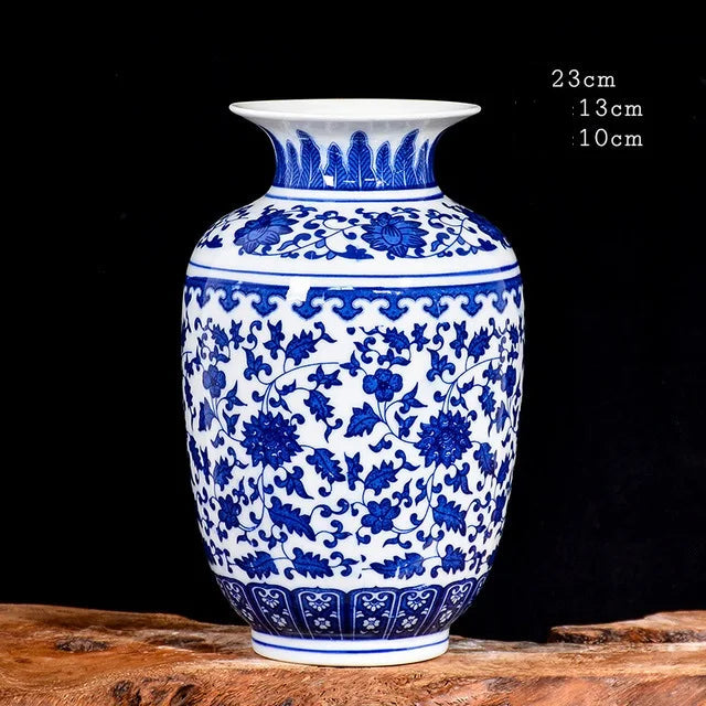 Vaso de porcelana azul e branco, decoração de sala de estar, arranjo de flores, artesanato decorativo antigo, vasos de cerâmica jingdezhen