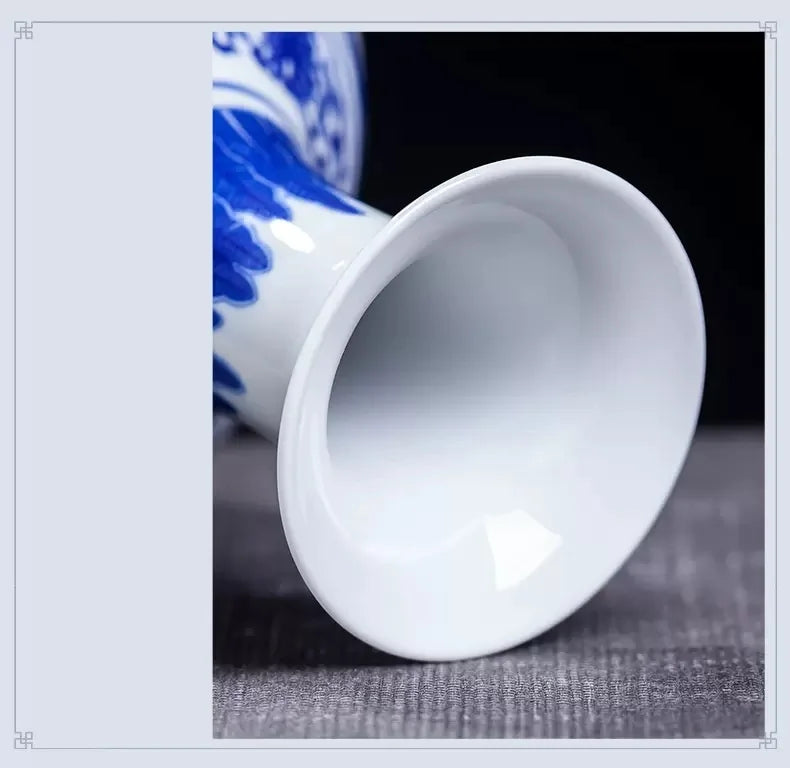 Vaso de porcelana azul e branco, decoração de sala de estar, arranjo de flores, artesanato decorativo antigo, vasos de cerâmica jingdezhen