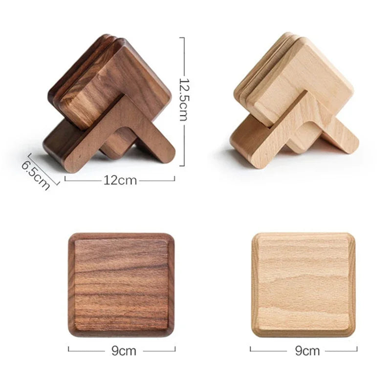 Conjunto de Porta-Copos de Madeira Premium com Suporte - 6 Peças