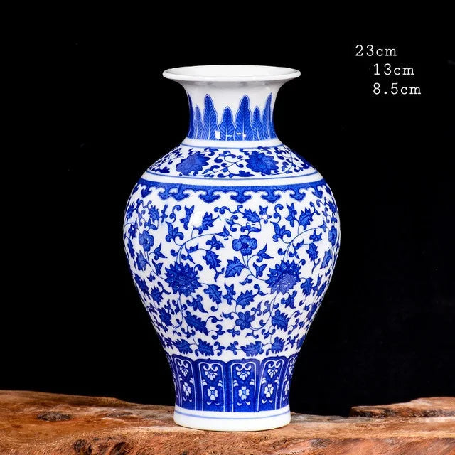 Vaso de porcelana azul e branco, decoração de sala de estar, arranjo de flores, artesanato decorativo antigo, vasos de cerâmica jingdezhen