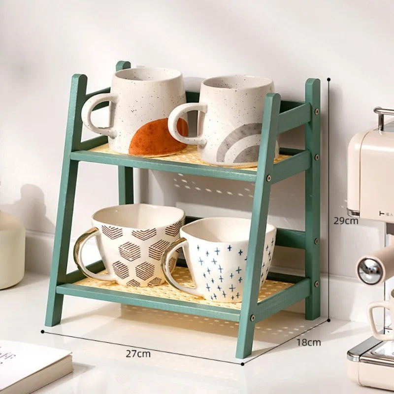 Rack de bambu de camada dupla, tipo aberto, vaso de flores, organizador de armazenamento, rack de armazenamento de artigos diversos, mesa de café, balcão de bar