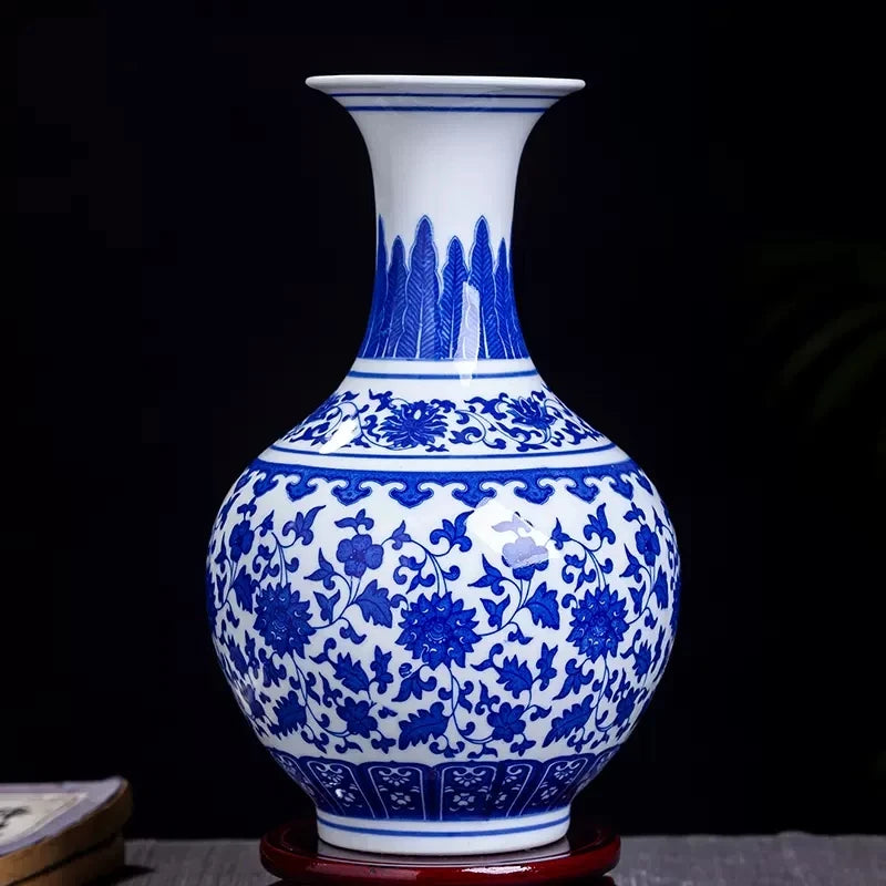 Vaso de porcelana azul e branco, decoração de sala de estar, arranjo de flores, artesanato decorativo antigo, vasos de cerâmica jingdezhen