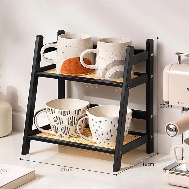 Rack de bambu de camada dupla, tipo aberto, vaso de flores, organizador de armazenamento, rack de armazenamento de artigos diversos, mesa de café, balcão de bar