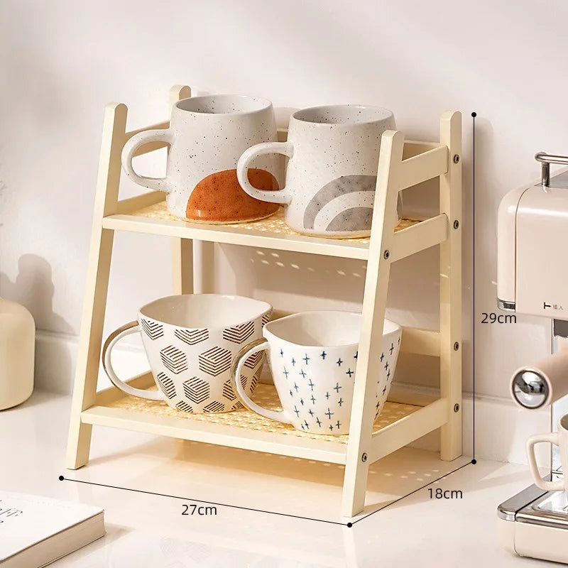 Rack de bambu de camada dupla, tipo aberto, vaso de flores, organizador de armazenamento, rack de armazenamento de artigos diversos, mesa de café, balcão de bar