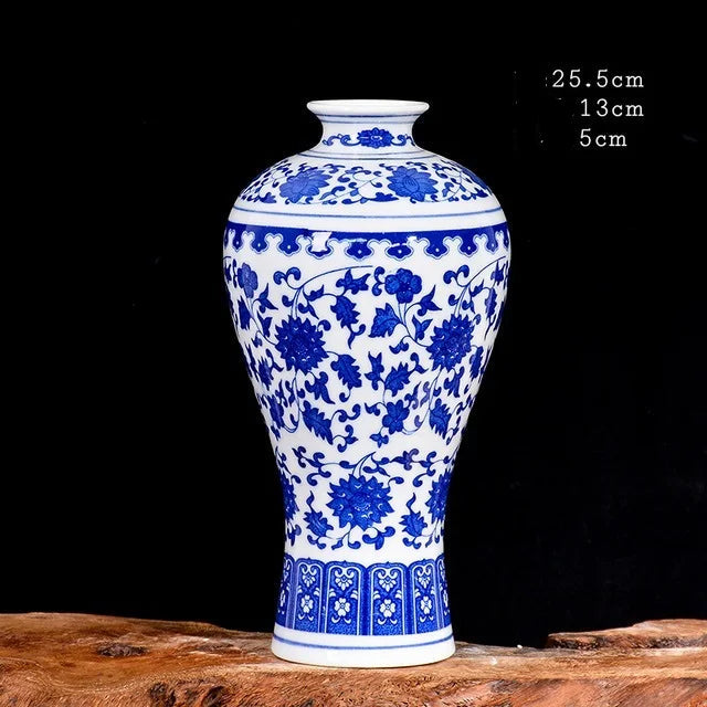 Vaso de porcelana azul e branco, decoração de sala de estar, arranjo de flores, artesanato decorativo antigo, vasos de cerâmica jingdezhen