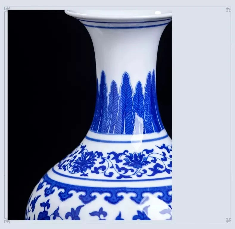 Vaso de porcelana azul e branco, decoração de sala de estar, arranjo de flores, artesanato decorativo antigo, vasos de cerâmica jingdezhen