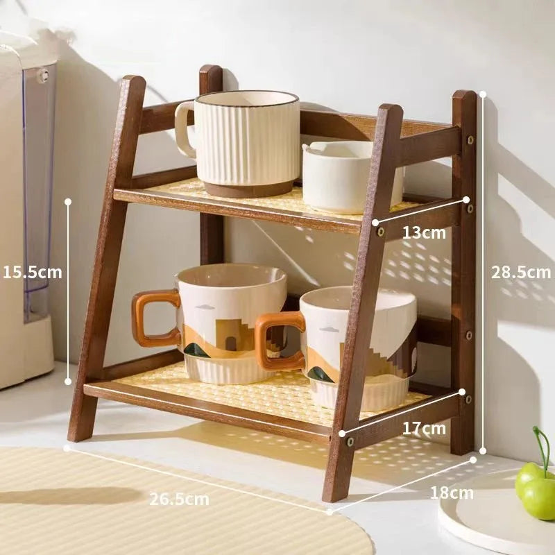 Rack de bambu de camada dupla, tipo aberto, vaso de flores, organizador de armazenamento, rack de armazenamento de artigos diversos, mesa de café, balcão de bar