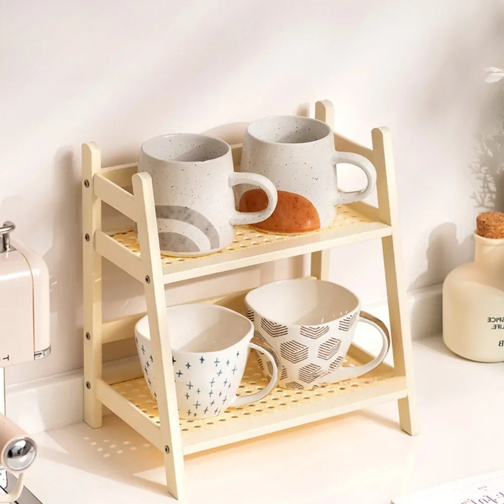 Rack de bambu de camada dupla, tipo aberto, vaso de flores, organizador de armazenamento, rack de armazenamento de artigos diversos, mesa de café, balcão de bar