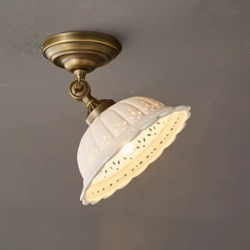 Luminária Pendente Vintage de Cerâmica Branca com Aço