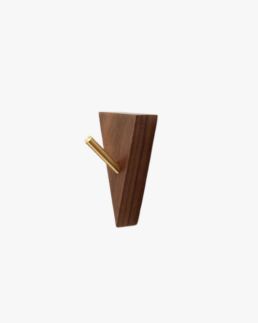 Gancho Triangular de Madeira e Latão para Decoração