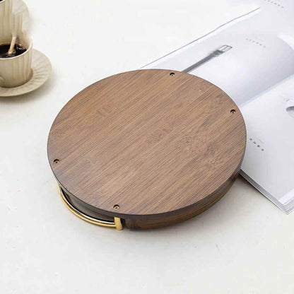 Bandeja Luxuosa de Madeira de Acácia com Detalhes Dourados