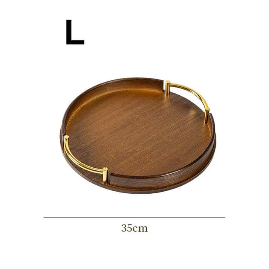 Bandeja Luxuosa de Madeira de Acácia com Detalhes Dourados