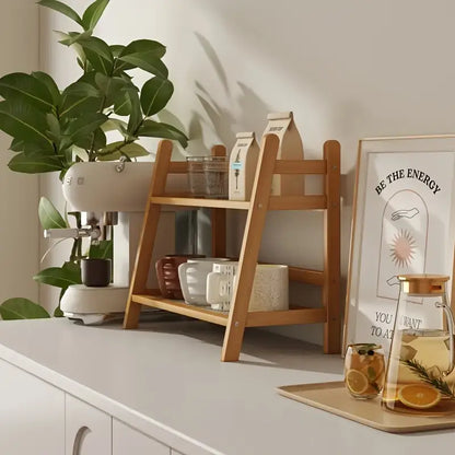 Rack de Bambu Duplo para Decoração e Organização