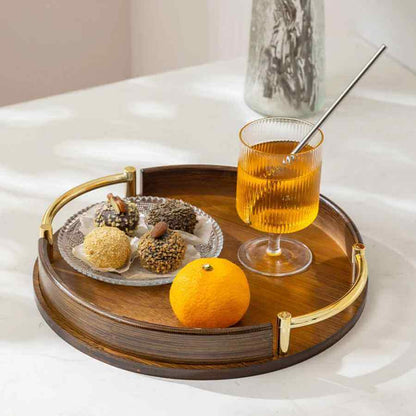 Bandeja Luxuosa de Madeira de Acácia com Detalhes Dourados