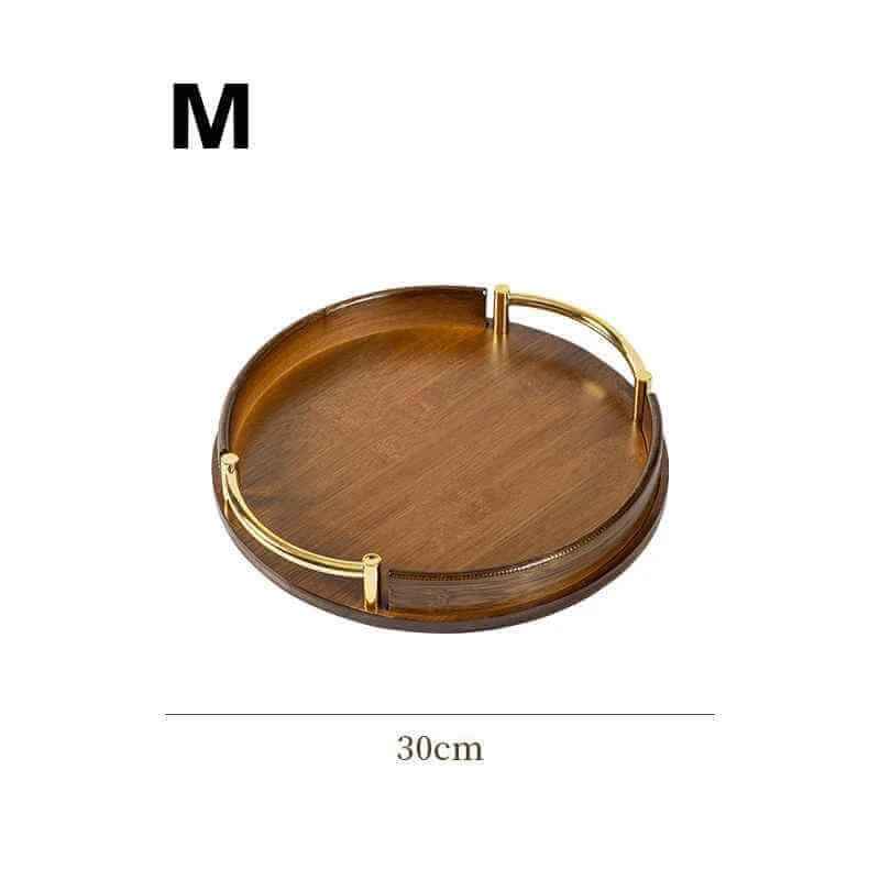 Bandeja Luxuosa de Madeira de Acácia com Detalhes Dourados