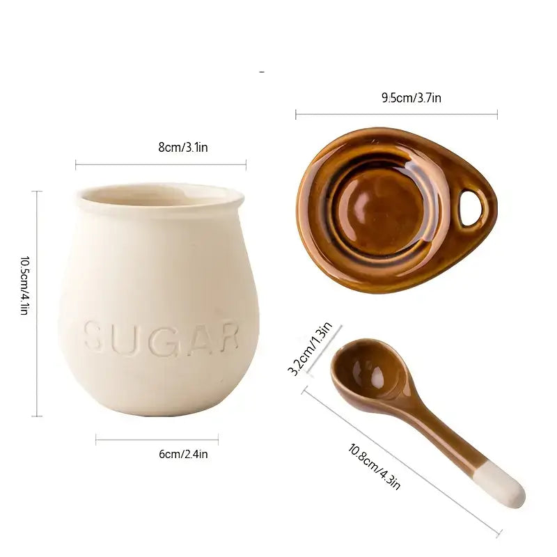 Frasco de Tempero Vintage em Cerâmica com Colher