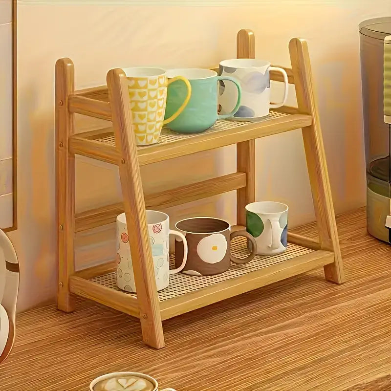 Rack de Bambu Duplo para Decoração e Organização