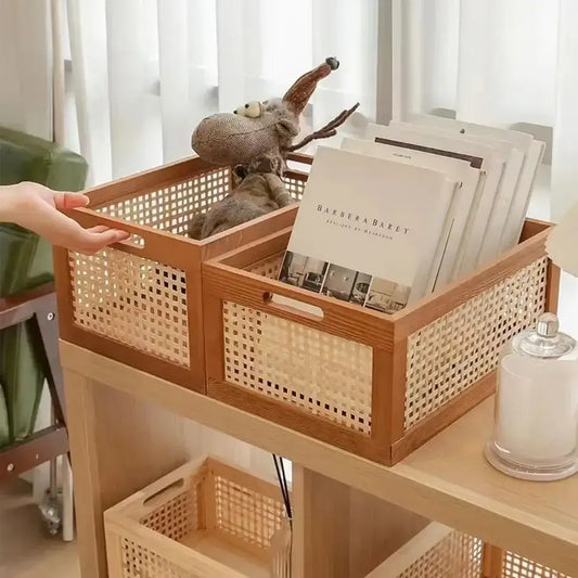 Cesta de Armazenamento Rattan Vintage – Estilo Decorativo