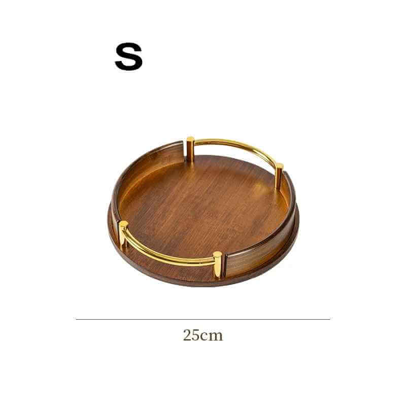 Bandeja Luxuosa de Madeira de Acácia com Detalhes Dourados