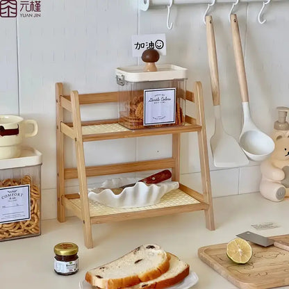 Rack de Bambu Duplo para Decoração e Organização