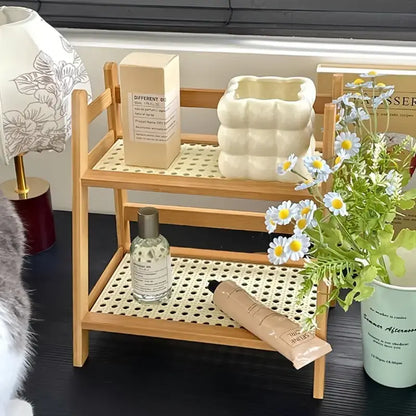 Rack de Bambu Duplo para Decoração e Organização