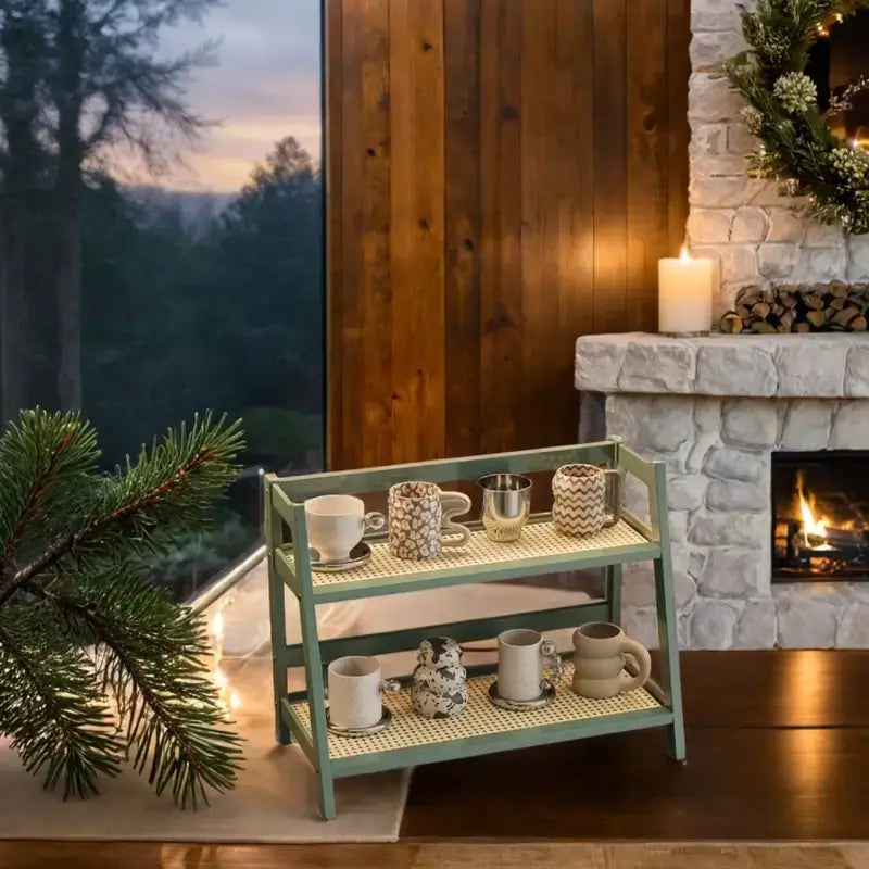 Rack de Bambu Duplo para Decoração e Organização