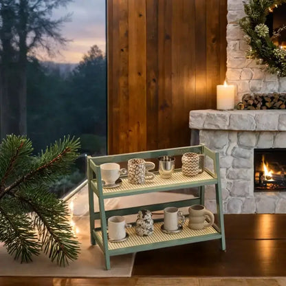 Rack de Bambu Duplo para Decoração e Organização