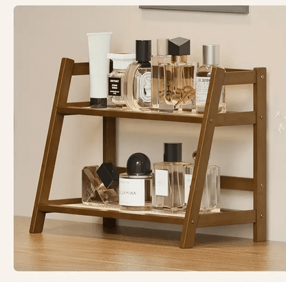Rack de Bambu Duplo para Decoração e Organização
