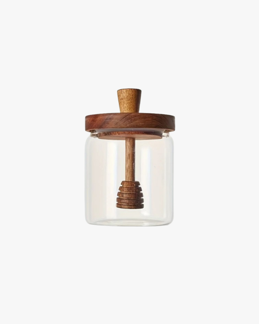 Jarra de Mel em Vidro de Borosilicato com Tampa de Madeira