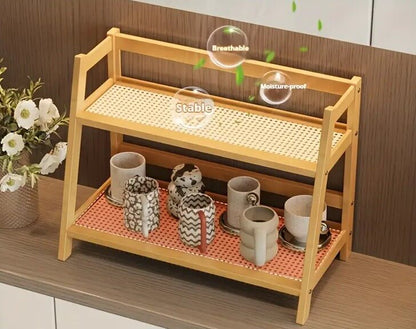Rack de Bambu Duplo para Decoração e Organização