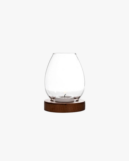 Castiçal de Vidro Elegante com Base de Madeira