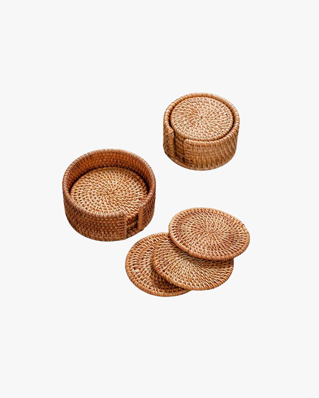 Conjunto de Porta-Copos de Rattan para Chá e Talheres - 6 Peças