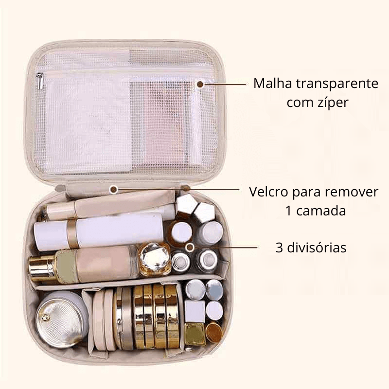 Necessaire Feminina em Tecido PU Impermeável e Zíper