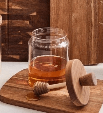 Jarra de Mel em Vidro de Borosilicato com Tampa de Madeira