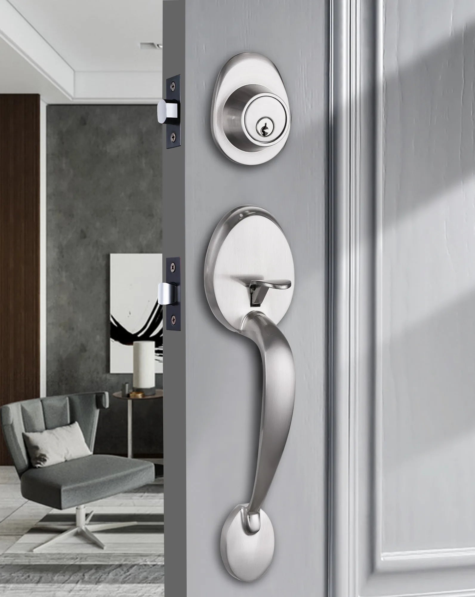 1 conjunto de fechaduras de porta de liga de zinco estilo europeu americano fechadura de porta ao ar livre villa porta de entrada grande alça fechadura anti-roubo com chave