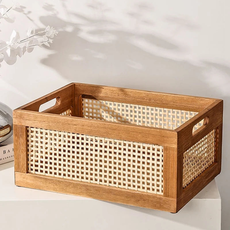 Cesta de Armazenamento Rattan Vintage – Estilo Decorativo