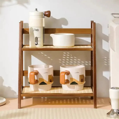 Rack de bambu de camada dupla, tipo aberto, vaso de flores, organizador de armazenamento, rack de armazenamento de artigos diversos, mesa de café, balcão de bar