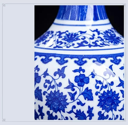 Vaso de porcelana azul e branco, decoração de sala de estar, arranjo de flores, artesanato decorativo antigo, vasos de cerâmica jingdezhen