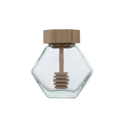 Frasco De Vidro Hexagonal Com Agitando Dipper, Tampa De Madeira De Bambu, Recipiente De Mel Hexagonal, Tampa De Ferro Garrafa De Armazenamento, 100ml 380ml