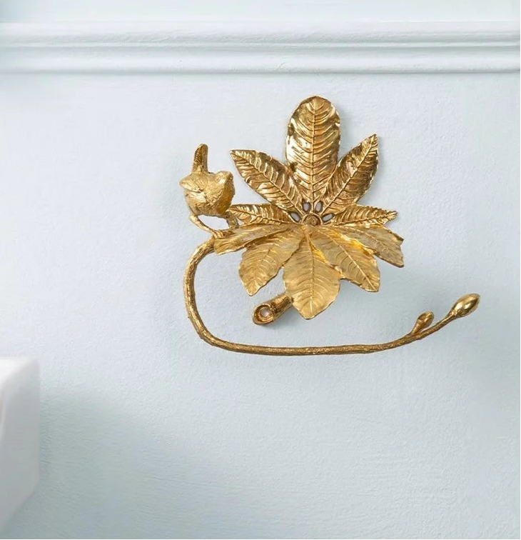 Vintage criativo bronze banheiro tecido titular, pássaro folha rolo papel titular, cremalheira do armazenamento, utilitários domésticos