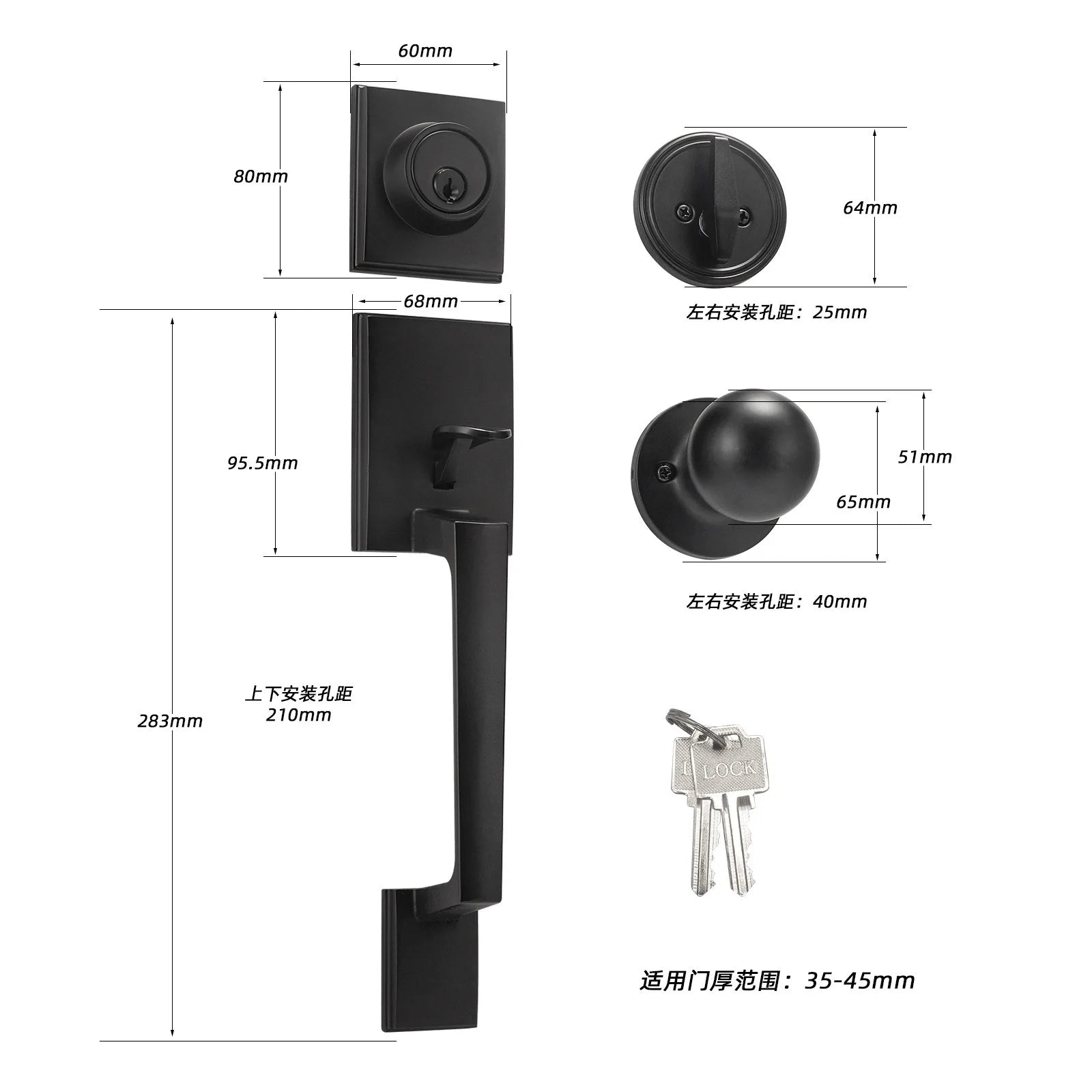 1 conjunto de fechaduras de porta de liga de zinco estilo europeu americano fechadura de porta ao ar livre villa porta de entrada grande alça fechadura anti-roubo com chave