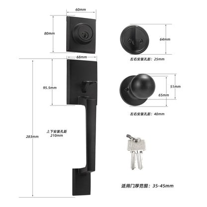 1 conjunto de fechaduras de porta de liga de zinco estilo europeu americano fechadura de porta ao ar livre villa porta de entrada grande alça fechadura anti-roubo com chave
