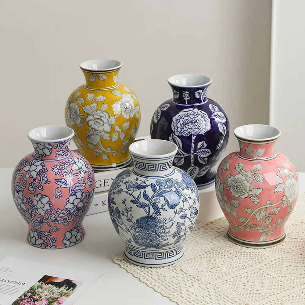 Vaso vintage chinês de porcelana azul e branca, vaso de cerâmica artesanal, garrafa de porcelana, vaso de flores, acessórios de decoração para casa