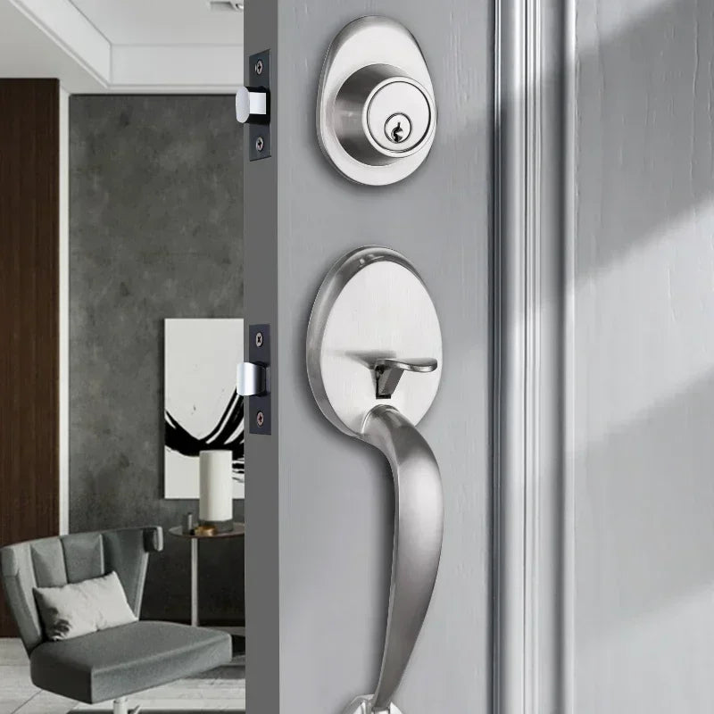 1 conjunto de fechaduras de porta de liga de zinco estilo europeu americano fechadura de porta ao ar livre villa porta de entrada grande alça fechadura anti-roubo com chave