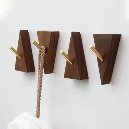 Gancho Triangular de Madeira e Latão para Decoração