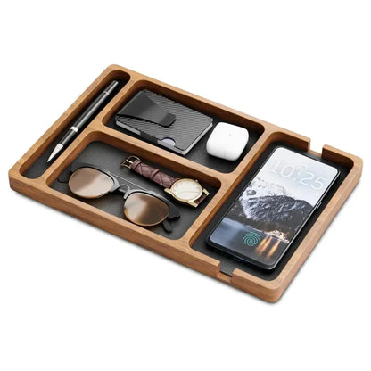 Caixa de armazenamento de madeira para escritório, caixa de armazenamento de partição de madeira sólida para celular, fone de ouvido, caixa de armazenamento de detritos, bandeja de armazenamento de madeira